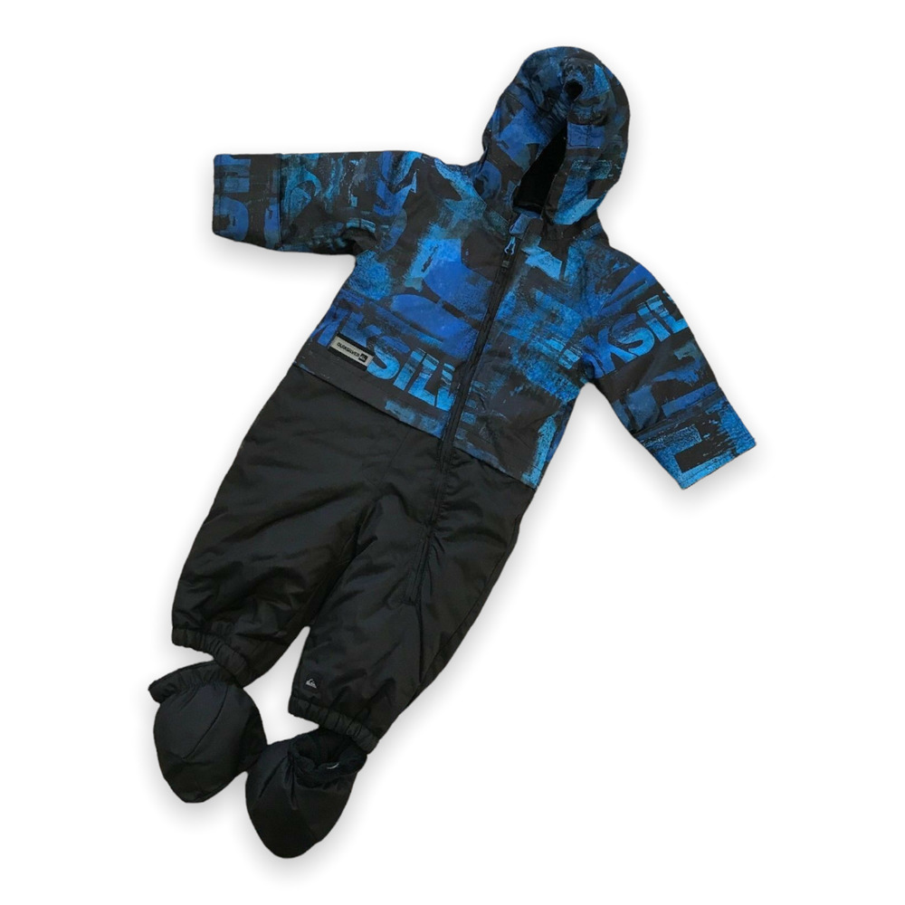 Quiksilver Boys Snowsuit 9 Months Black Blue Bunting Fleece Cozy Runs Big NEW